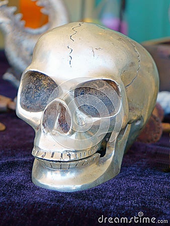 Smiling Metallic Skull Stock Photo