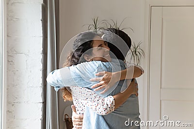 Happy couple embrace reconcile showing love in relations Stock Photo