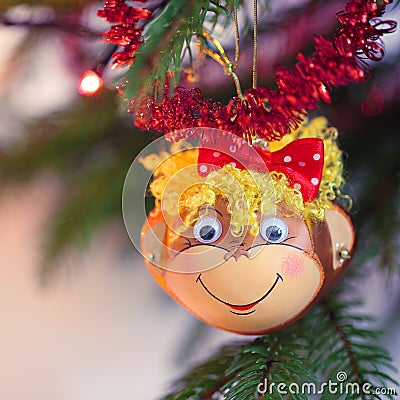 Smiling monkey christmas decoration Stock Photo