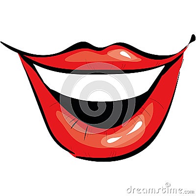 Smiling mouth vector cartoon illustration icon on white Vector Illustration