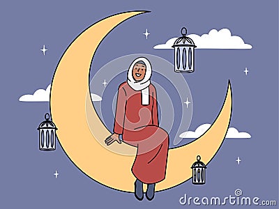 Smiling muslim greeting Ramadan Kareem Vector Illustration