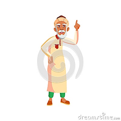 smiling muslim man in traditional clothing remember story cartoon vector Vector Illustration