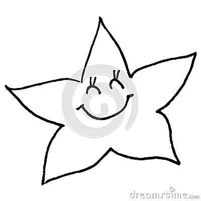 Smiling new born star. Hand drawing sketch. Black outline on white background. Vector illustration Vector Illustration