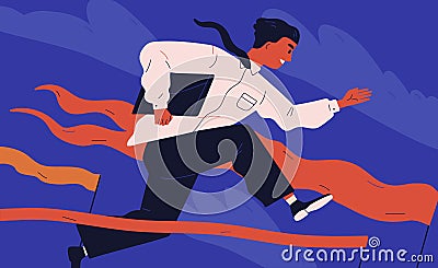 Smiling office worker or clerk jumping over barrier. Concept of person overcoming obstacles, withstanding adverse Vector Illustration