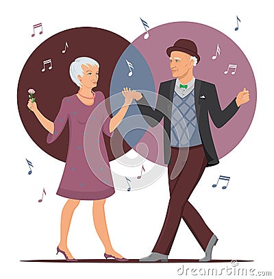 Smiling, the old, beautiful, fashionable couple, grandparents, dancing together to Celebrate Grandparents Day. Elegant is followin Vector Illustration