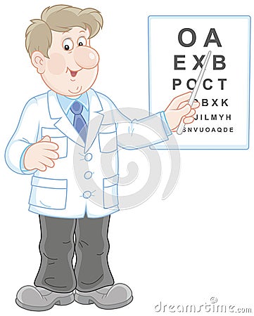 Doctor oculist testing sight Vector Illustration