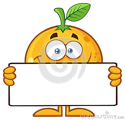 Smiling Orange Fruit Cartoon Mascot Character Holding A Blank Sign Vector Illustration