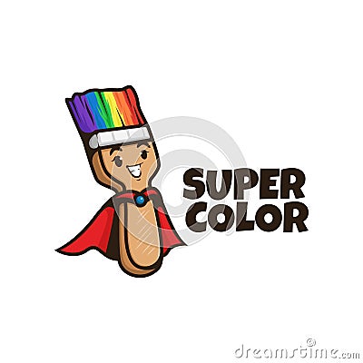 Smiling paint brush character logo. logo paint. color logo. rainbow paint. Vector Illustration