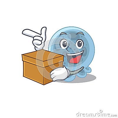 A smiling pasteurella cartoon mascot style having a box Vector Illustration