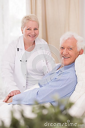 Smiling patient of geriatric ward Stock Photo