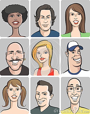 Smiling people faces collection Vector Illustration