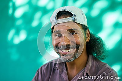Smiling People Portrait Of Hispanic Man With Goatee Laughing Stock Photo