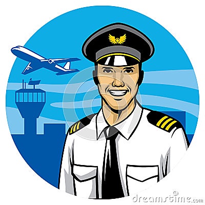 Smiling pilot Vector Illustration