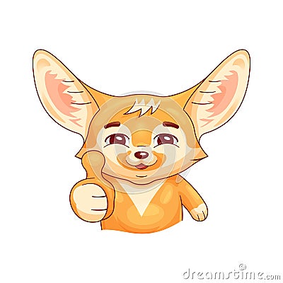 Smiling pleased fennec fox shows his thumb with approval Vector Illustration