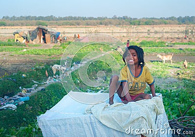 Smiling poor Indian girl Editorial Stock Photo