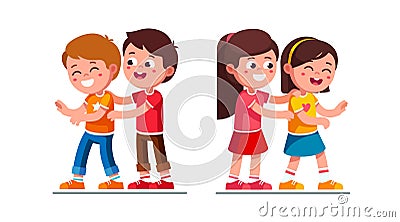 Preschool boy and girl tickling laughing friends Vector Illustration