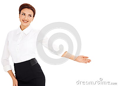 Smiling professional woman pointing Stock Photo