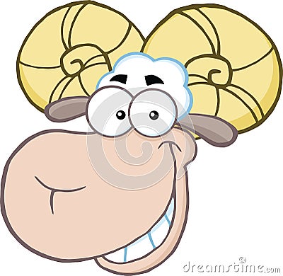 Smiling Ram Sheep Head Cartoon Mascot Character Vector Illustration