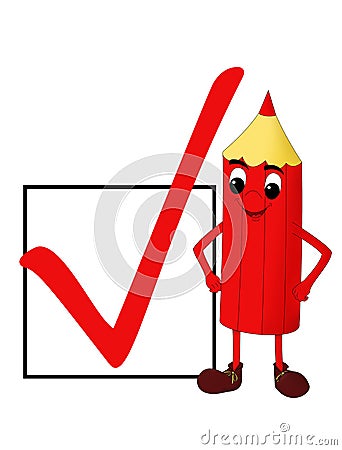 Smiling red pencil with a check box Cartoon Illustration