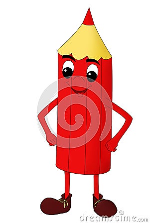 Smiling red pencil isolated on a white background Cartoon Illustration