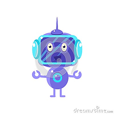 Smiling Robot With Dark Screen Vector Illustration