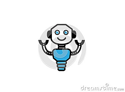 Smiling robot with hands up for logo Cartoon Illustration