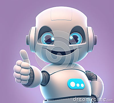 Smiling robot standing showing support with thumbs up gesture, generative AI illustration Cartoon Illustration