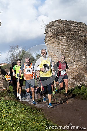 Smiling runner in Marathon of the Epiphany, Rome, Italy Stock Photo