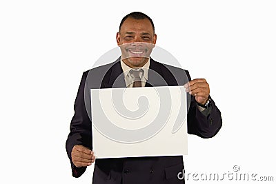 Smiling senior businessman presenting a board Stock Photo