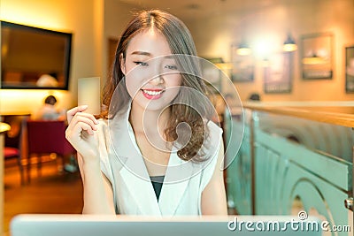 Smiling and Shopping Stock Photo