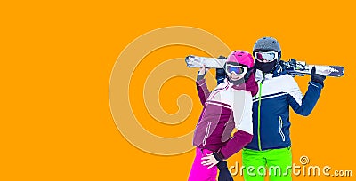 Smiling ski friends skiing alps resort Stock Photo