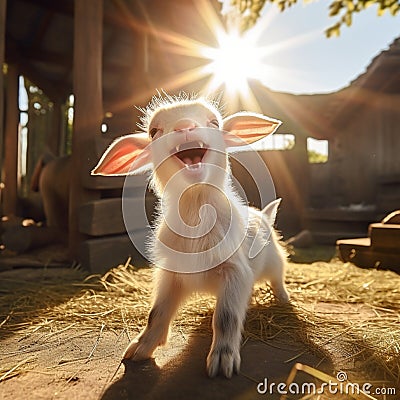 smiling small goat generated by AI tool Stock Photo