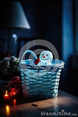 Smiling snowman in a basket Christmas decoration Stock Photo