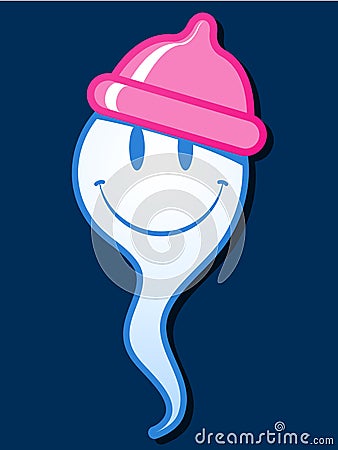 Smiling sperm with condom hat Vector Illustration