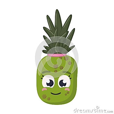 Smiling sport pineapple happy open minded cartoon character female isolated on white background Vector Illustration