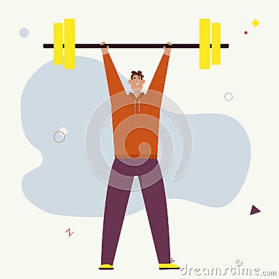 Smiling sportsman lifted barbell weight Vector Illustration