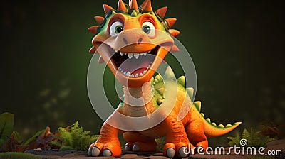 Smiling Stegosaurus: Cute Animated Dinosaur In Disney Pixar Style Stock Photo