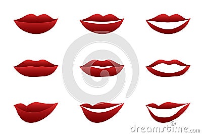 Smiling step, Red Sexy lips with Smilling set Cartoon Illustration