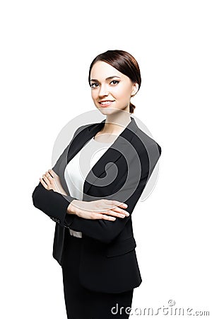 Smiling sucsess business woman portrait. Crossed arms. Stock Photo