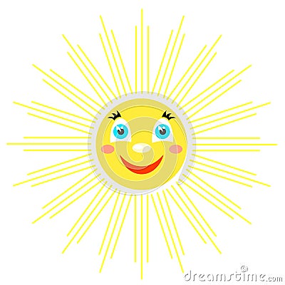 Smiling sun with rays of different shapes. Icon on a white background. Vector image in a cartoon style Vector Illustration