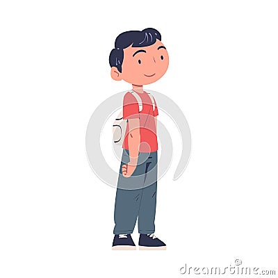 Smiling Teen Boy Character Standing with Backpack at the Airport Boarding Plane Vector Illustration Vector Illustration