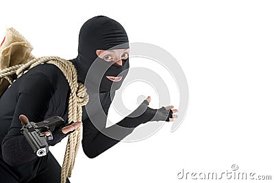 Smiling thief helpless in front of his job Stock Photo