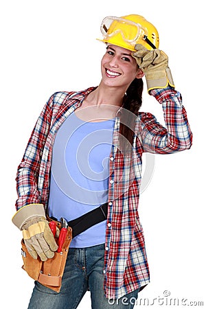 Smiling tradeswoman Stock Photo