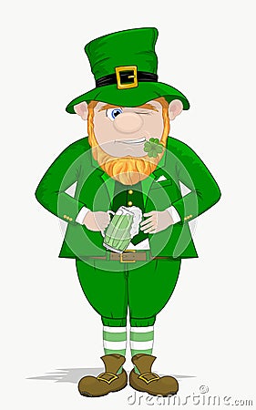 Smiling and twinkling leprechaun with beer glass Vector Illustration