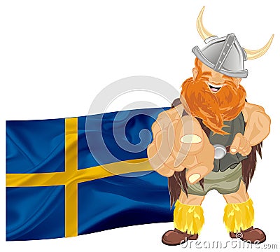 Viking and colored flag Stock Photo