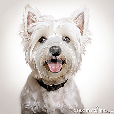 Smiling White Dog: Digital Airbrushing With Meticulous Detailing Stock Photo