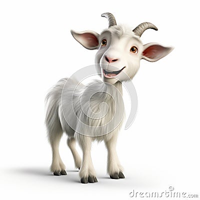 Smiling White Goat Photorealistic 3d Rendering With Pixar-style Animation Cartoon Illustration