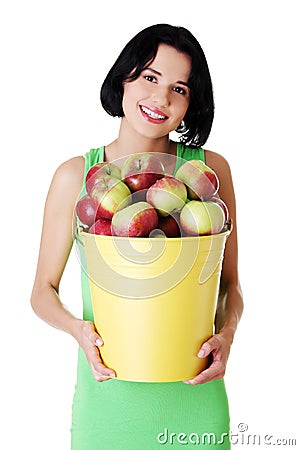Smiling woman with apples Stock Photo