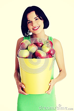 Smiling woman with apples Stock Photo