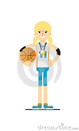 Smiling woman basketball player with ball Vector Illustration